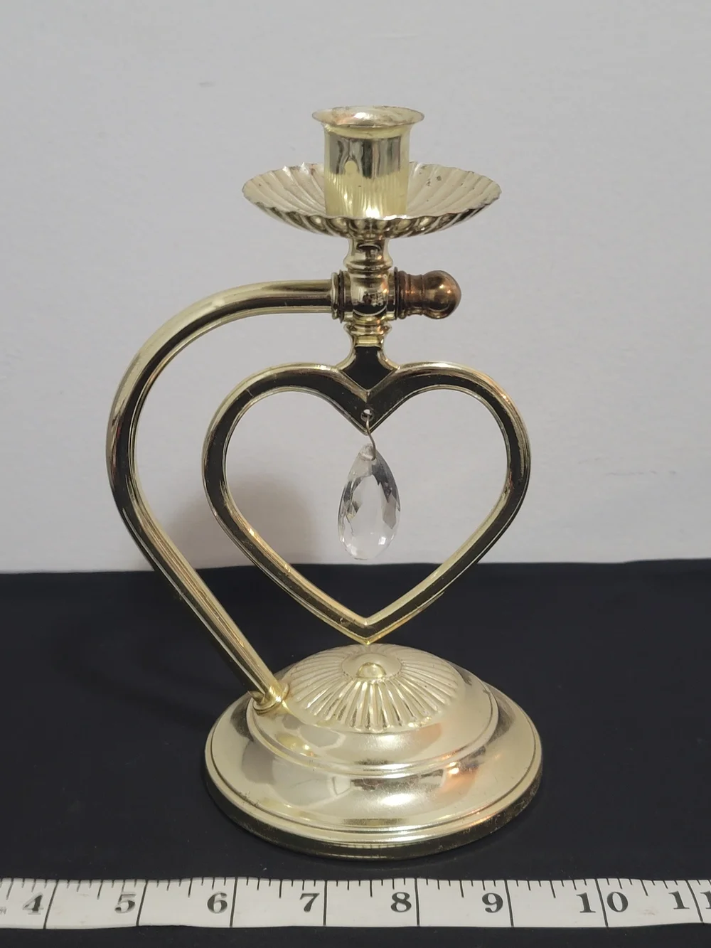 Home Interiors Brass Heart Candle Holder with Crystal Accent - Gold